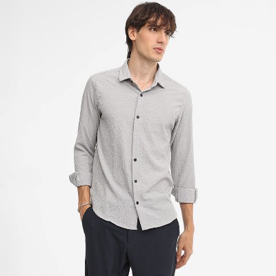 Campus Sutra Men Men's Ash Grey Cubic-Seersucker Shirt