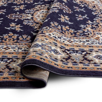 Premium Sakarya Navy Blue and Brown Synthetic Rectangular Area Rug