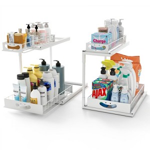 SKONYON 2 Packs Under Sink Organizer, 2 Tier Slide out Pull out Cabinet Organizer Shelf, Metal Sliding Organization Rack for Kitchen Bathroom Pantry - 1 of 4