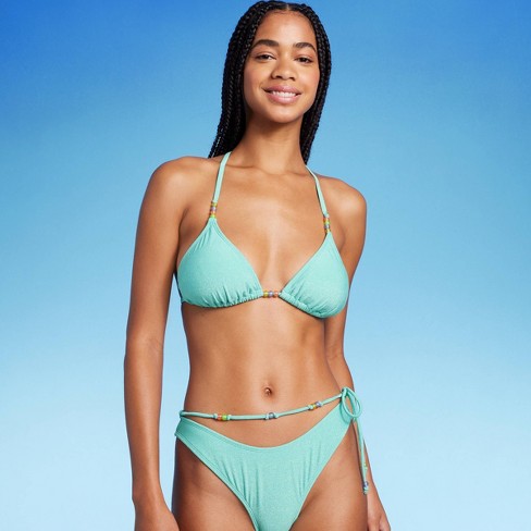 Women's Beaded Strap Triangle Bikini Top - Wild Fable™ Aqua Green