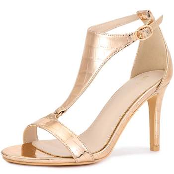 Ladies' Fashionable Party & Going Out Square Toe Lycra Straps Rose Gold  Plated Exotic Stiletto Sandals
