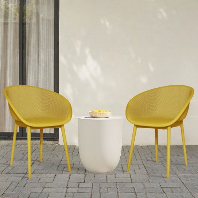 Set of 2 All-Weather Armchairs with Comfortable Backrest, Indoor Outdoor Armchairs, PP Patio Accent Chairs for Living Room or Beach–The Pop Home