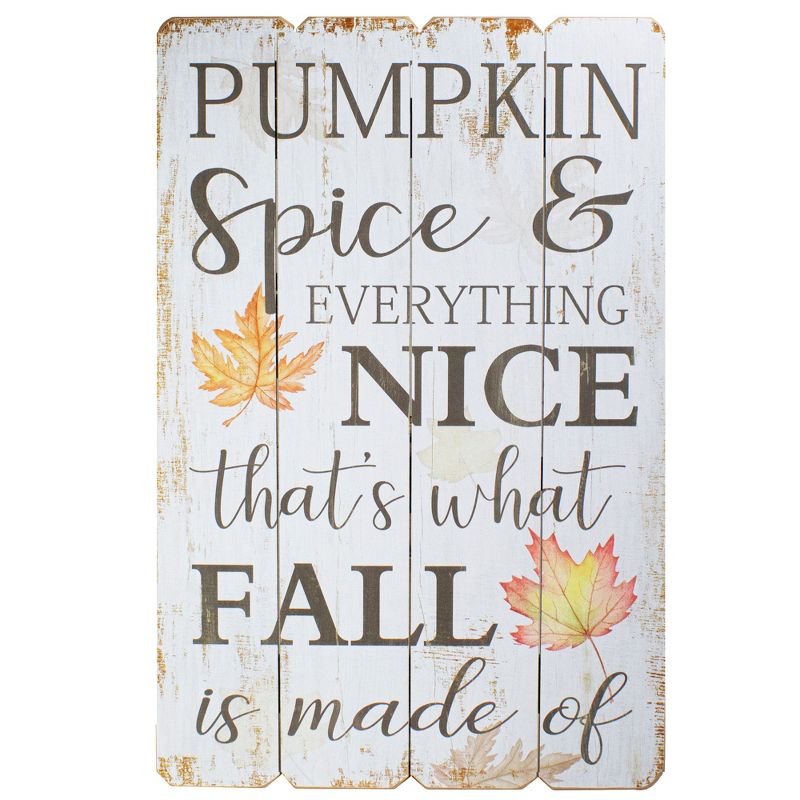 Northlight 23.5” White-Washed Pumpkin Spice Everything Nice Fall Wooden Hanging Wall Sign, 1 of 5