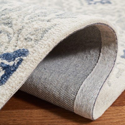 Ivory and Blue Hand-Tufted Wool Rectangular Area Rug, 5' x 8'