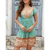 Coolmee Women's Boho Floral Mini Dress Casual Print Short Sleeve V Neck Summer Dress High Waisted Swing Ruffle Summer Dress - 3 of 4
