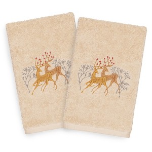 Linum Home Textiles Christmas Deer Pair - Embroidered Luxury 100% Turkish Cotton Hand Towels (Set of 2) - 1 of 3