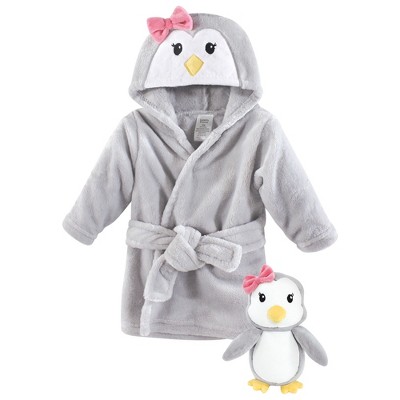 Image of Luvable Friends Infant Girl Plush Bathrobe and Toy Set, Girl Penguin, 0-9 Months