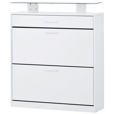 NicBex Modern Shoe Cabinet with 2 Flip Drawers and 1 Drawer,Shoe Rack with Tempered Glass Top for Entryway,Hallway,Living Room