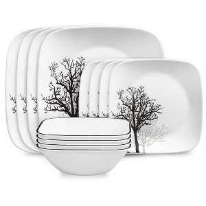 Corelle 12pc Vitrelle Timber Shadows Dinnerware Set: Botanical Tree Pattern, Service for 4, Includes Plates & Bowls - 1 of 4