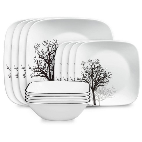 Corelle 12pc Vitrelle Timber Shadows Dinnerware Set Botanical Tree Pattern Service For 4 Includes Plates Bowls Target