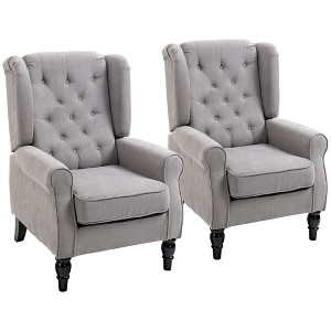 HOMCOM Button-Tufted Accent Chair with High Wingback, Rounded Cushioned Armrests and Thick Padded Seat, Set of 2, Gray - 1 of 4