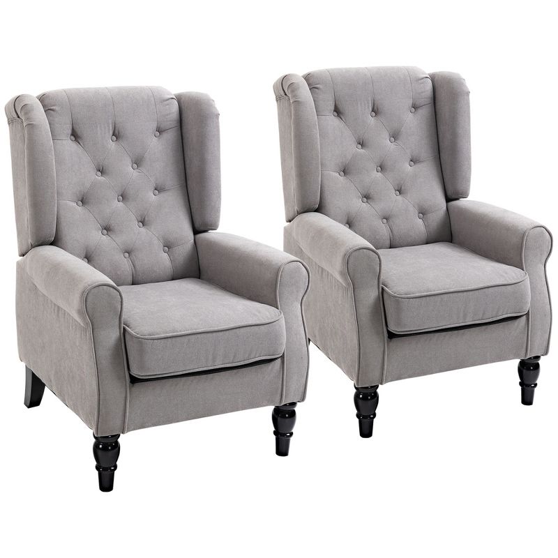 HOMCOM Button-Tufted Accent Chair with High Wingback, Rounded Cushioned Armrests and Thick Padded Seat, Set of 2, Gray, 1 of 7