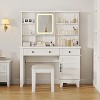 Farmhouse Makeup Vanity Desk with Mirror and Lights, Power Outlet, 2 Drawers and Cushioned Stool, Glass Top for Bedroom Dressing Room - 2 of 4