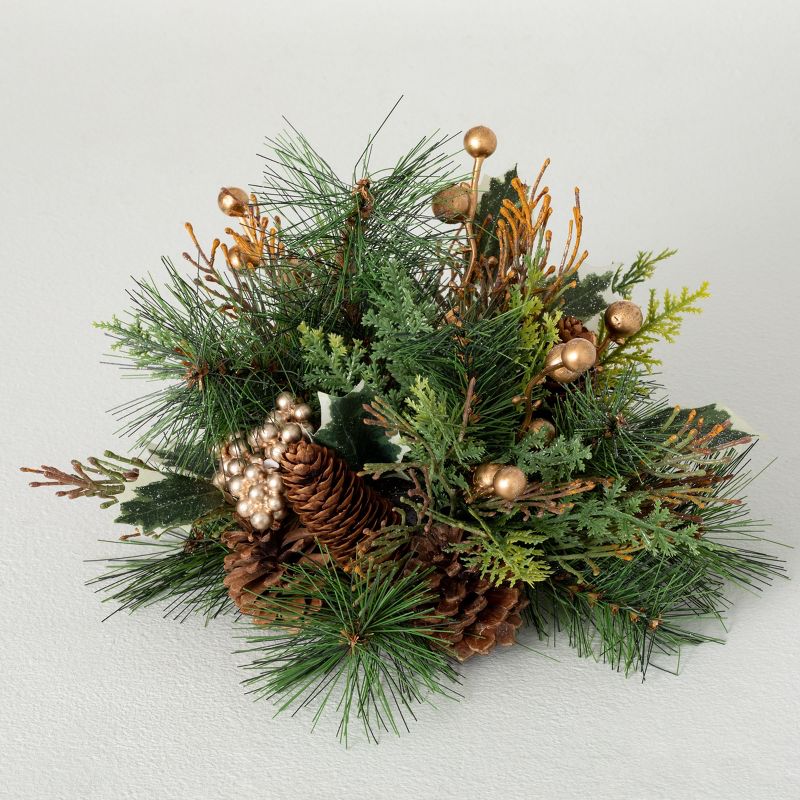 7.5"H Sullivans Gold Holly And Pine Orb, Green, 1 of 3