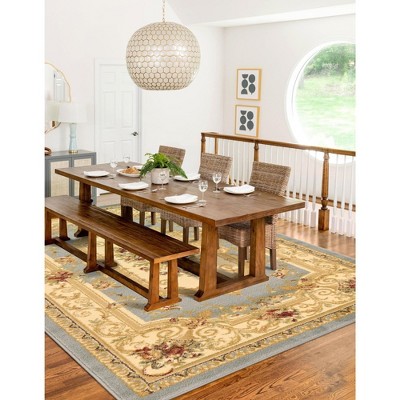 Light Blue and Cream Medallion Synthetic Rectangular Area Rug