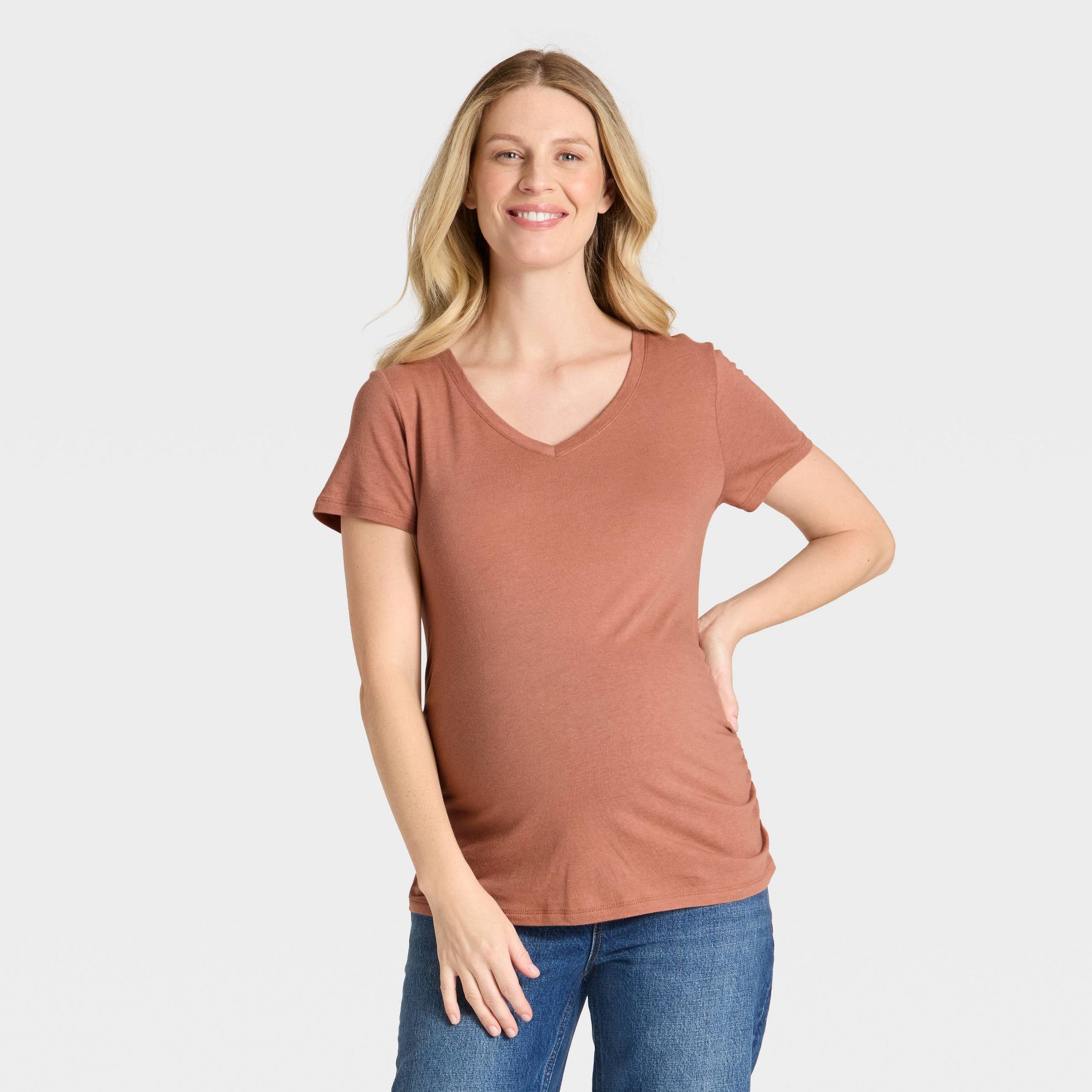 Short Sleeve V-Neck Maternity T-Shirt - Isabel Maternity by Ingrid & Isabel™ Mauve XXL
