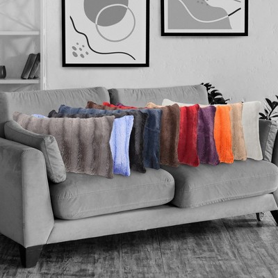 Cheer Collection Luxurious Faux Fur Throw Pillows Set of 2 - Gray (12" x 20")