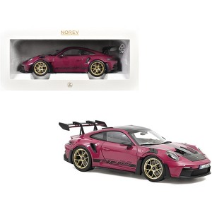 2022 Porsche 911 GT3 RS Weissach Pack Ruby Star Red with Carbon Top and Hood Stripes 1/18 Diecast Model Car by Norev - 1 of 4