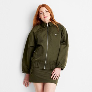 Women's Oversized Bomber Jacket - Future Collective Dark Olive Green - 1 of 3