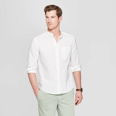 mens white long sleeve button down collar shirt