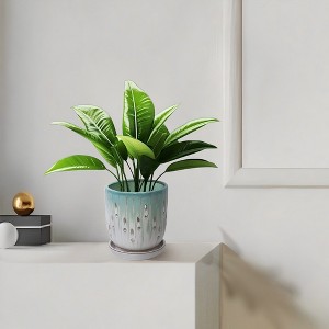 Kumasinova Set of 2 Ceramic Planters with Drainage Hole,8" Modern Indoor Outdoor Flower Pots for Patio,Garden,Windowsill,Balcony Decor - 1 of 4