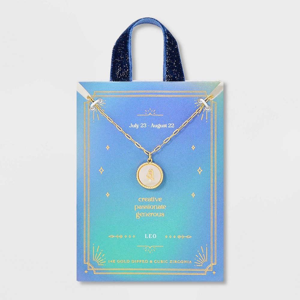 Assorted  Accessories For Necklace Beloved + Inspired 14K Gold Dipped Mother of Pearl Leo Zodiac Pendant Necklace - Gold