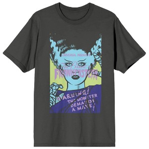 Universal Monsters Monster Demands A Mate Crew Neck Short Sleeve Charcoal Women's T-shirt - 1 of 3