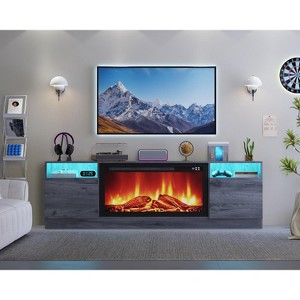 Modern TV stand with LED lighting, featuring storage cabinets and shelves, suitable for bedrooms and living rooms. - 1 of 4