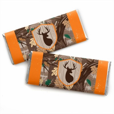 Big Dot of Happiness Gone Hunting - Candy Bar Wrapper Deer Hunting Camo Baby Shower or Birthday Party Favors - Set of 24