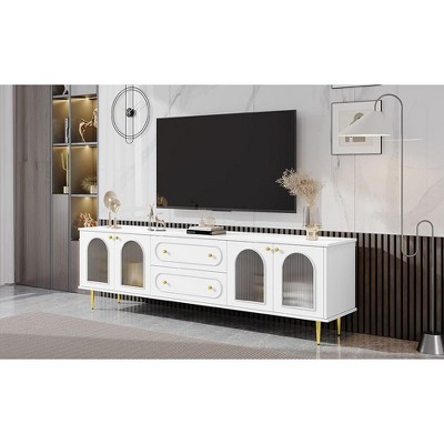 NicBex TV Stand for 80 Inch TV,TV Entertainment Center with  2 Drawers and 2-Fluted Glass Door  Cabinets,Modern TV Console Table for Living Room