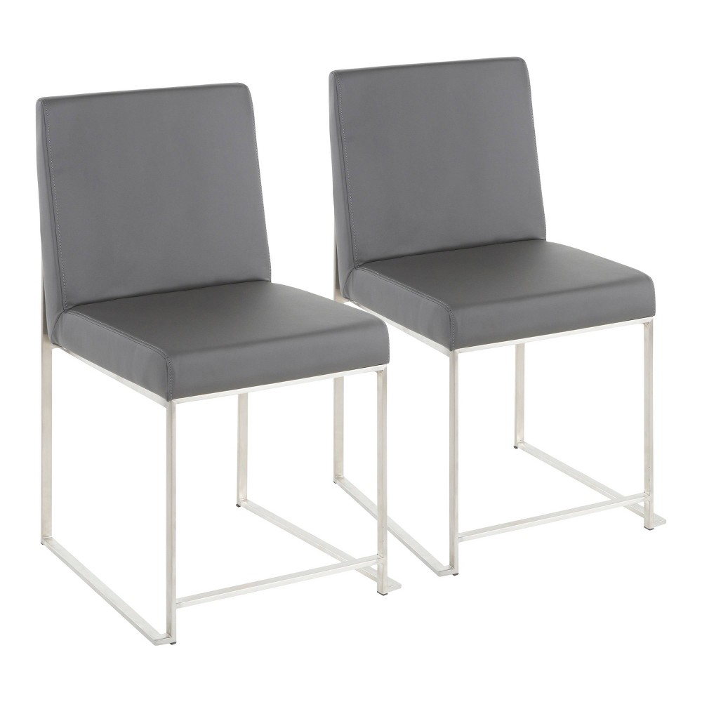 Photos - Chair Set of 2 High Back Fuji Contemporary Dining  Stainless Steel/Gray 