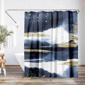 Americanflat 71" x 74" Shower Curtain, Abstract Navy Gold by Lisa Nohren - 1 of 4