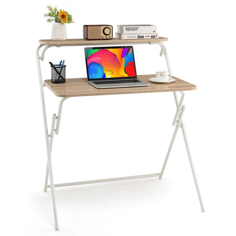 Tangkula 2-Tier Folding Computer Desk Laptop Table Home Office No Assembly Required, 5 of 11