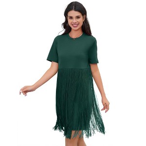 Whizmax Women's Tassel Dress Casual Summer Dress Short Sleeve Fringe Hem Dresses Party Concert Outfits for Women - 1 of 4