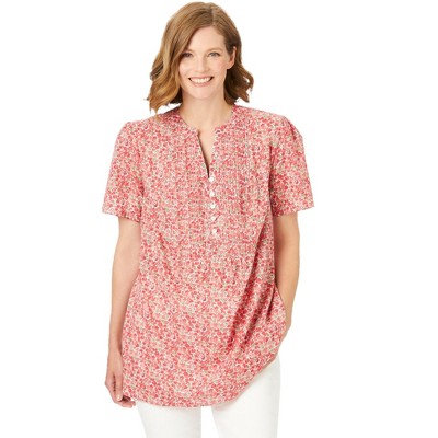 Woman Within Plus Size Pintucked Half-Button Tunic