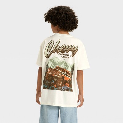 Boys' Chevy Front and Back Oversized Short Sleeve Graphic T-Shirt - Cream