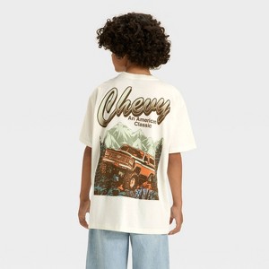 Boys' Chevy Front and Back Oversized Short Sleeve Graphic T-Shirt - Cream - 1 of 4