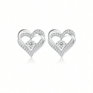 Forever Love Heart Stud Earrings, Sterling Silver Birthstone Gift for Christmas, Mother's Day, Anniversary, Birthday. - 1 of 4