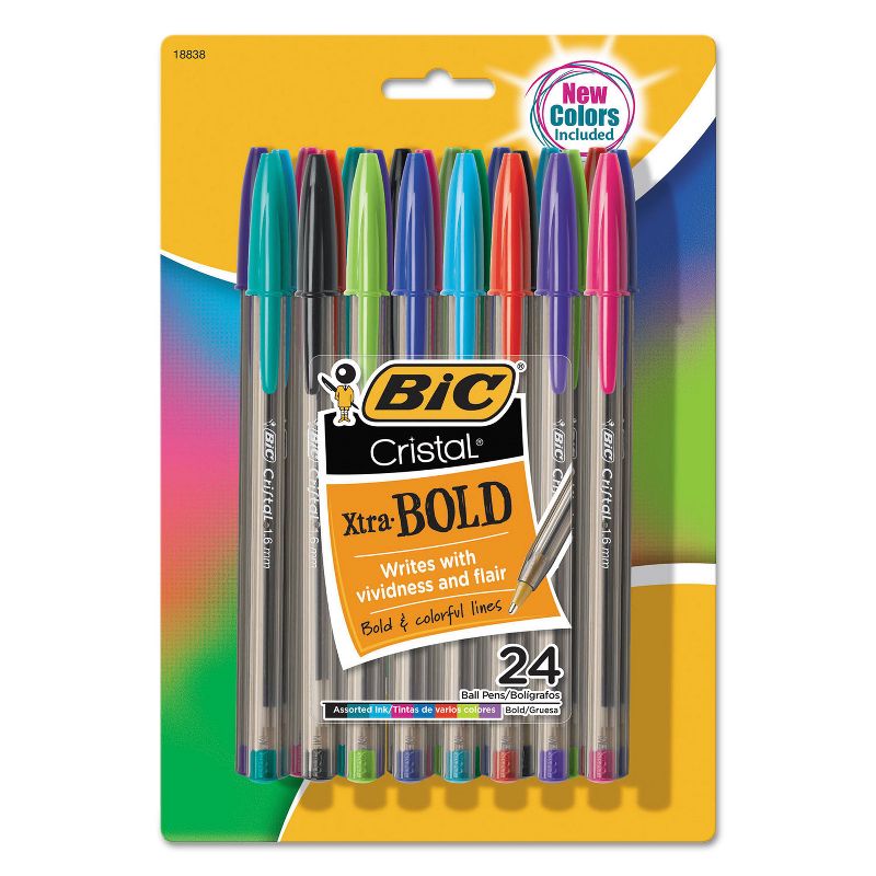 BIC Cristal Xtra Bold Stick Ballpoint Pen  Bold 1.6mm  Assorted Ink/Barrel  24/Pack MSBAPP241AST, 1 of 7