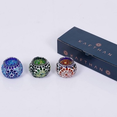 Handmade Multicolor Mosaic Glass Tealight Candle Holders Set