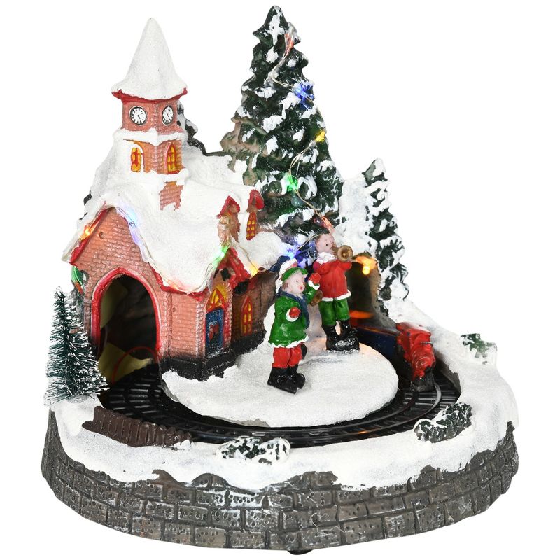 HOMCOM Animated Christmas Village Scene, Pre-Lit Musical Holiday Decoration with LED Lights, Rotating Train, 2 Musicians and 1 Commander, 5 of 8