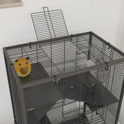 Black 4-Tier Glass Bottom Hamster Cage with Accessories