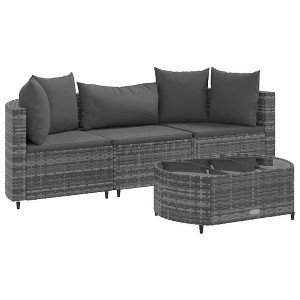 vidaXL Patio Sofa Set with Cushions Lounge Setting Outdoor Furniture Poly Rattan - Gray - 1 of 4