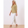 INSPIRE CHIC Women's Work Office Keyhole Pleated Front Ruched 3/4 Sleeve Chiffon Blouse - 3 of 4