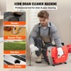 VEVOR 120FT x 7/8 Inch Drain Cleaner Machine, 420W Electric Sewer Snake Auger Manual Feed - with 6 Cutters, 2 Steel Cables, Red - 3 of 4