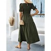 Women's Summer Crew Neck Short Sleeve Smocked Midi Dress Casual Elastic Waist Tiered A Line Flowy Maxi Dress - 2 of 4