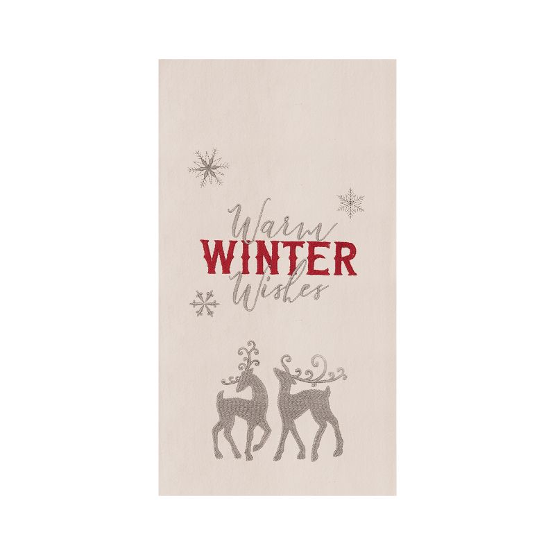 C&F Home 27" x 18" Nordic Christmas "Winter Wishes" Sentiment Featuring Deer on Beige Background Christmas Holiday Cotton Kitchen Dish Towel, 1 of 5