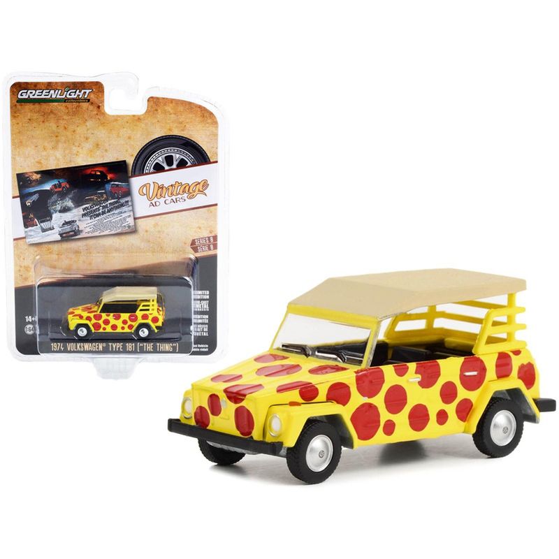 1974 Volkswagen Thing Type 181 Yellow with Red Polka Dots "Vintage Ad Cars" Series 8 1/64 Diecast Model Car by Greenlight, 1 of 4
