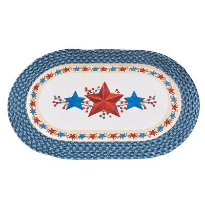 Collections Etc Patriotic Primitive Americana Star Braided Accent Rug