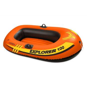 Intex 58329EP Explorer 100 1 Person Youth Kids Pool Lake Inflatable Raft Row Boat with 2 Air Chambers, Rigid Design, and Bow Tow Rope